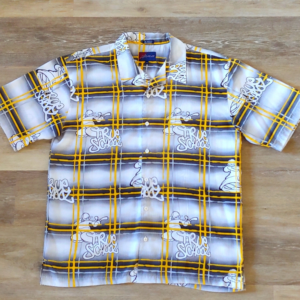 Vintage KAD Streetwear Gangster Hip Hop Graphic Button Down Shirt Size XL